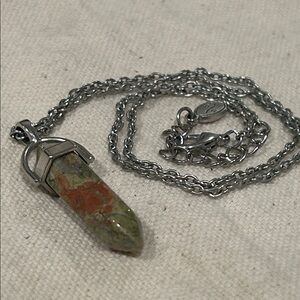 Elegant Sterling Silver 18” Necklace with Rainforest Jasper Pointed Pendant